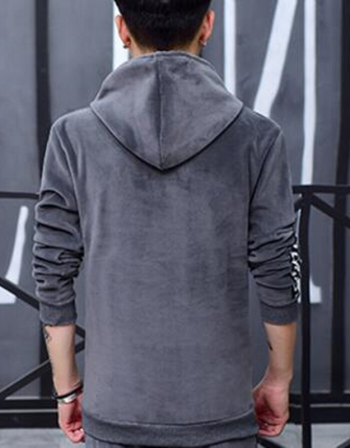 富貴鳥(niǎo)(Fuguiniao)冬款衛(wèi)衣男運(yùn)動(dòng)套裝 加厚保暖金絲絨青少年運(yùn)動(dòng)裝 灰色 L